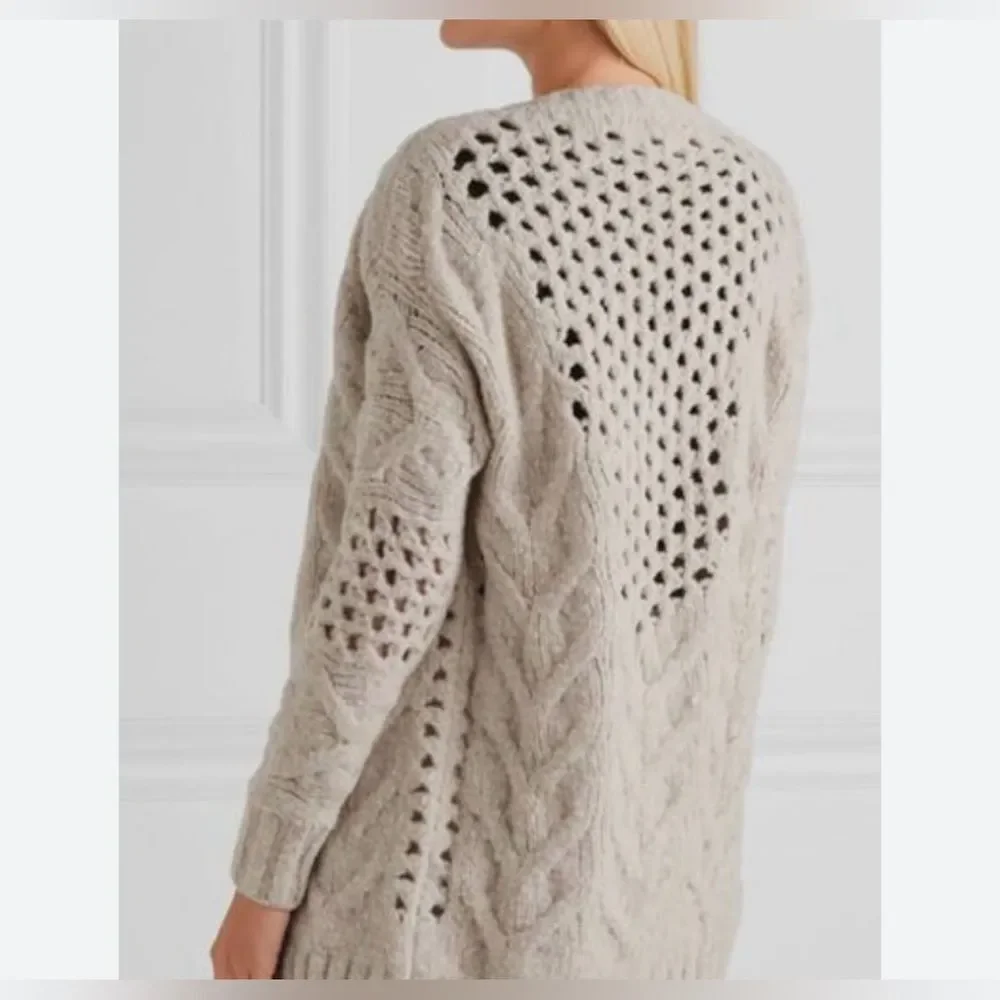 🆕 [I R O] “Air” Beige Cable Knit Wool Blend Long Cardigan Sz: S - Picture 3 of 11
